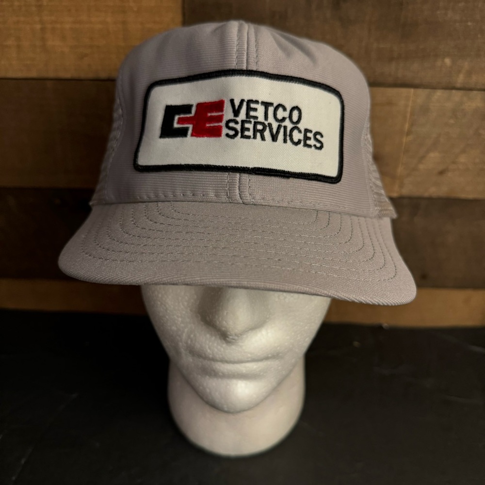 Vintage USA MADE CE Vetco‎ Services Patch Trucker Hat Snapback Cap Gray